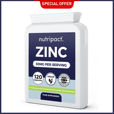 NUTRIPACT ZINC CITRATE SUPPLEMENT 30MG - HIGH STRENGTH 120 CAPSULES (NOT TABLETS) - VEGAN