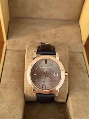 Burberry Taupe Check Pattern DialBrown Leather Strap Men's Watch
