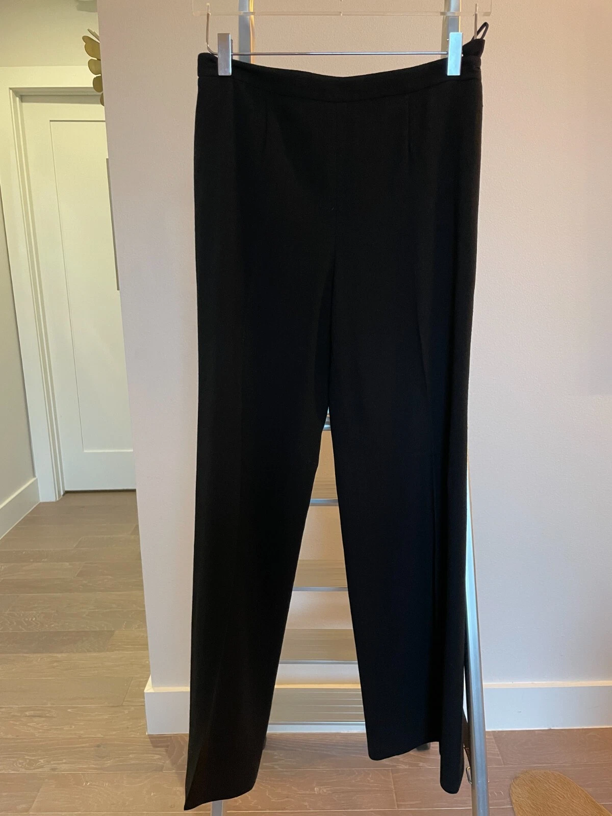 Pantaloni eleganti neri CHANEL P19759 100% lana vita alta zip laterale taglia 40 prezzo al pubblico $4.250