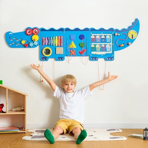 Crocodile Sensory Toys Activity Wall Panels, Educational Montessori Busy Blue