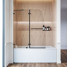 SUNNY 48" x 58" Frameless Hinged Tub Door for Shower 1/4 in. Clear Glass Black
