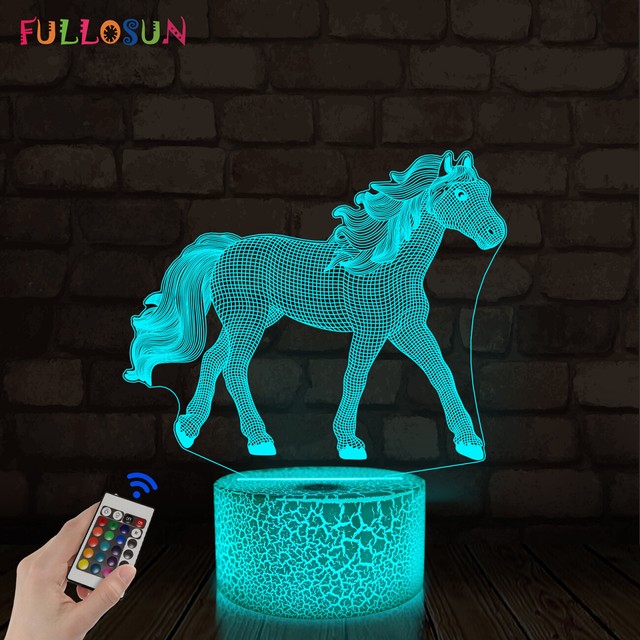 Horse 3D Desk Lamp LED Night Light 16 Color with Remote Control for