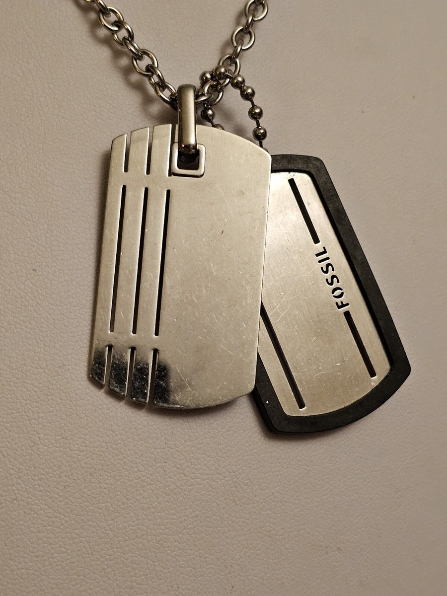 FOSSIL Silver Stainless Steel Chevron Dog Tag Pendant Chain | eBay