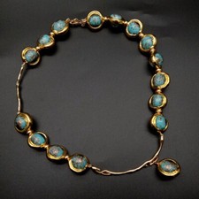 15.5" Blue Murano Glass Choker Necklace Dangle Earrings Set