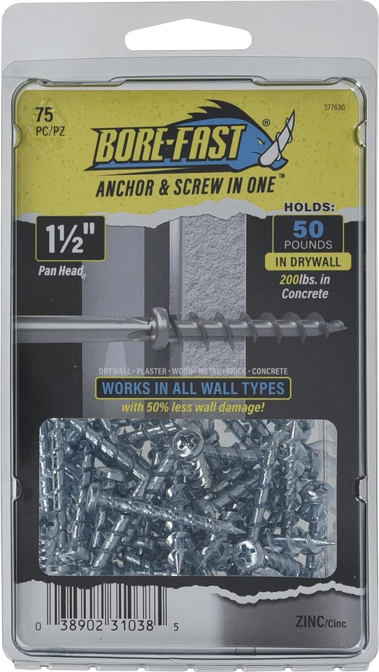 Hillman 377630 Borefast Drywall Anchors, Silver, 75 Count Pack of 1 eBay
