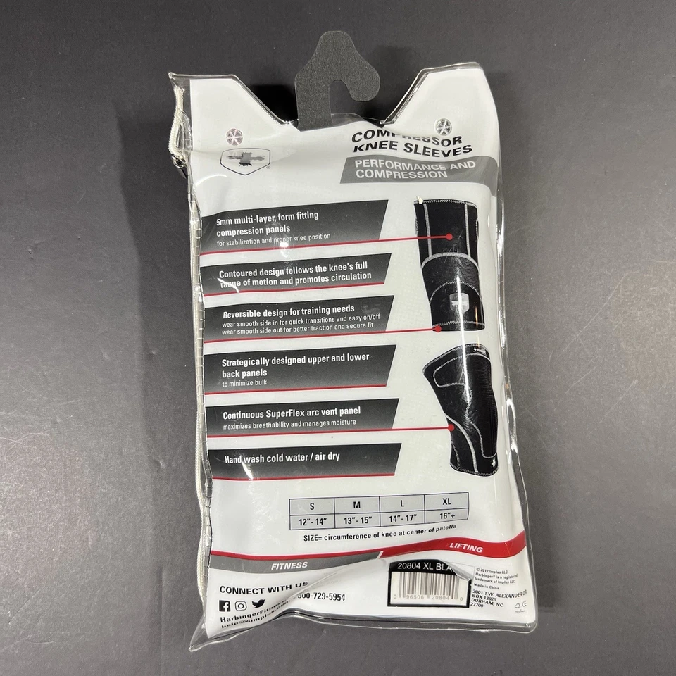 HARBINGER Lifting Compressor Compression Black Knee Sleeves 1-Pair Mens XL - Image 4 of 4