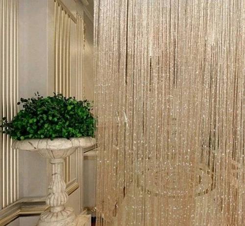 TRIXES Dew Drop Gold String Curtain Panel - 90 x 200 cm - Waterfall Effect