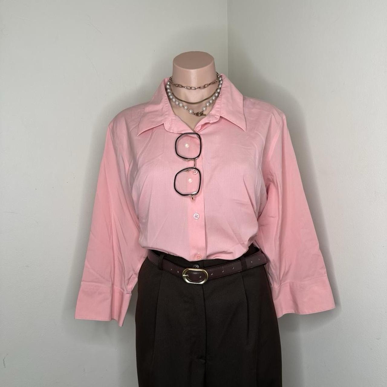 Pink Plus Size Minimalist Button Down Work Blouse… - image 1
