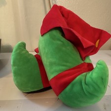 Women's Green Red Fleece Slip-On Slippers Bow Accent Holiday Christmas Novelty