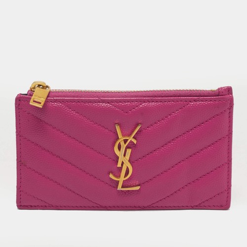 Saint Laurent Cassandre Pink Matelasse Leather Zip Card Holder