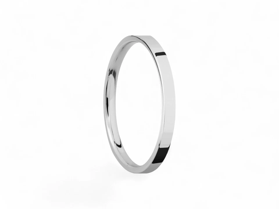 18K White Solid Gold 2mm FLAT Wedding Band Ring - Comfort Fit Polished New - Image 2 of 4