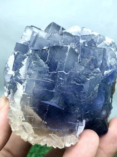 Natural Purple Blue Phantom Fluorite With Calcite