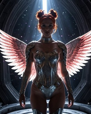 Cyberpunk Angel Wings Armor Space Station Sci Fi Fantasy Art Print