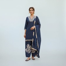 Women's Navy Blue Colour Cotton Kurta Set