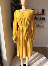 J.CREW Yellow Pleated Belted Shirt Dress Button Ruffle Sleeve Knee Length 10