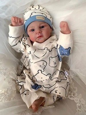 19 Zoll Reborn Baby Puppe Zwillinge Elijah Make-up Handarbeit 3D Haut mehrere Schichten Pa