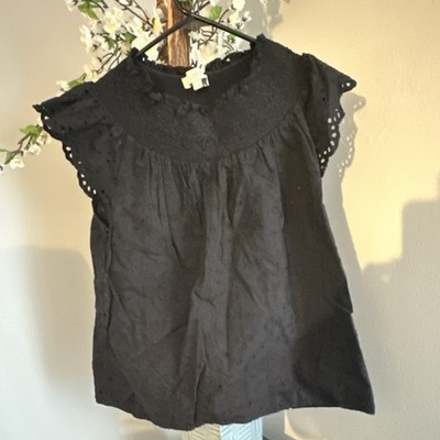 ROOLEE Black Eyelet Flutter Sleeve Cotton Blouse Size M