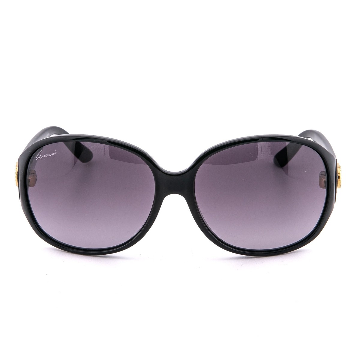GUCCI 3623 Black Leather Gold Crystal Strass Oval Logo Sunglass