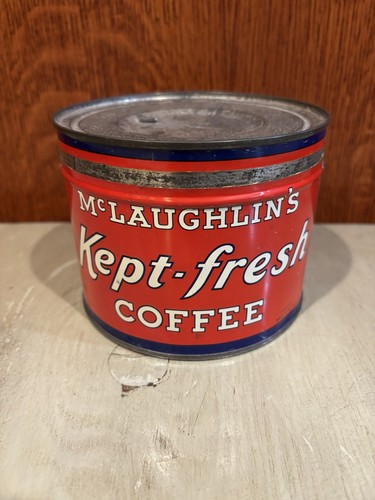 McLaughlins Kept Fresh Coffee Tin W/ Original Lid.  1lb Key Wind. Chicago.