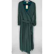Joyfolie Aniya Faux Wrap Maxi Dress Deep Teal LARGE NWT