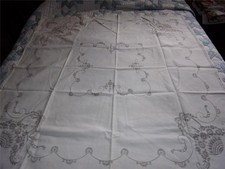 Lace embroidered beige tablecloth 46 x 48