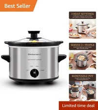 Stylish 1.5 Quart Electric Slow Cooker with Removable Stoneware and Glass Lid