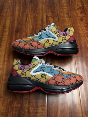 Gucci Rhyton GG Monogram Multicolor Black Mens Canvas Sneakers - Size 7.5G 8US