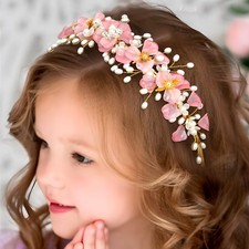 Flower Girl Headband, Gold Pearls Wedding Hairband, Bridal Headpiece, Prom,Girls