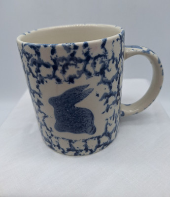 Mug Bunny Rabbit Gibson Cobalt Blue Sponge Ware Ceramic 4 inch Spring Easter