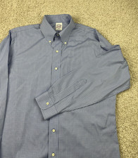 Brooks Brothers Button Down Shirt Mens Large Blue Grid Check Oxford OCBD