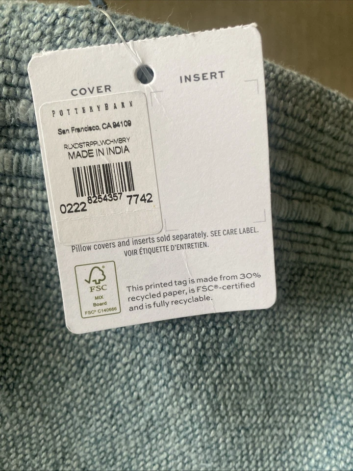 NEW!! POTTERY BARN RELAXED STRIPE LINEN/COTTON PILLOW COVER 18"SQ CHAMBRAY BLUE - Image 2 of 4