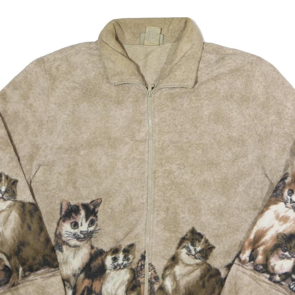 BLAIR Womens Beige Polyester Zip Jacket XL Plain Cat Print Cozy Casual - Image 2 of 4