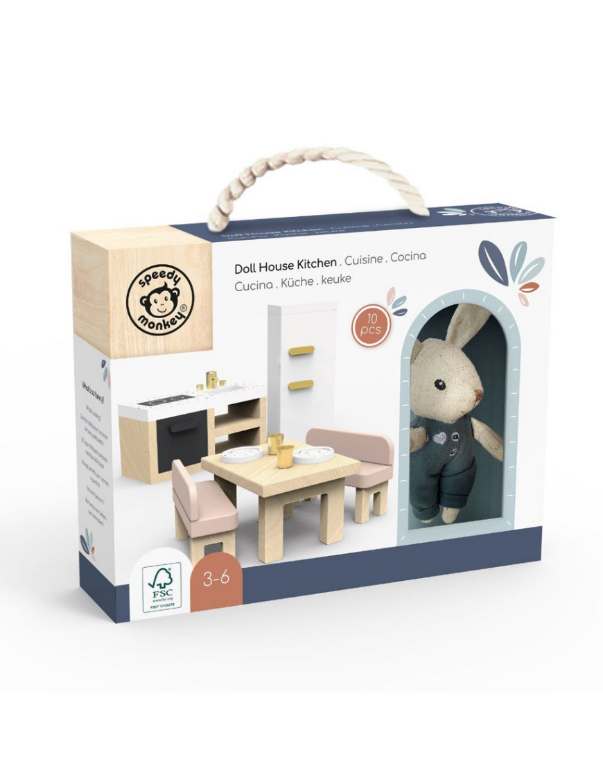 Cuisine de la maison de poupée Toopiz SP4003 avec figurine lapin Speedy Monkey en bois