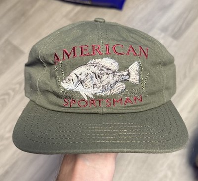 American Sportsman Vintage Ripstop Nylon Olive Green 90s Strapback Hat Bass Fish