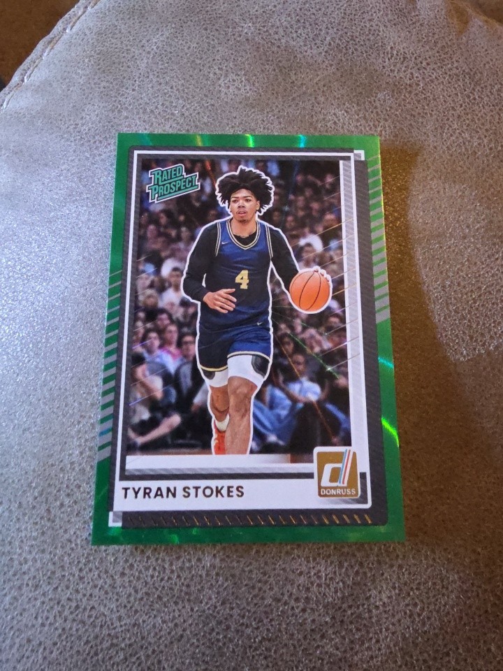 2025-2026 Donruss Rated Prospect Tyran Stokes #57 Green Lazer Holo