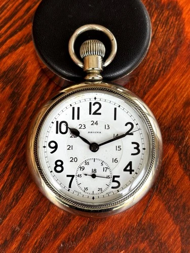 Clean 1916 Regina [Omega] Swiss 17 Jewel 18 Size Silveroid Ex Dial Runs Strong!