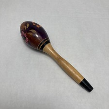 Vintage Wooden Painted Maracas Hand Carved Flowers Shaker Mexico 6 In Miniature