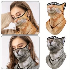 2 PC Cat Pattern Summer Outdoor Sports Scarf Cover for Cycling and Breathability