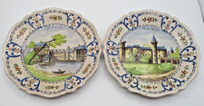 2 VEUVE PERRIN FRENCH FAIENCE PLATES ~ FONTAIN EL LEON & SAINT POINT~ SIGNED