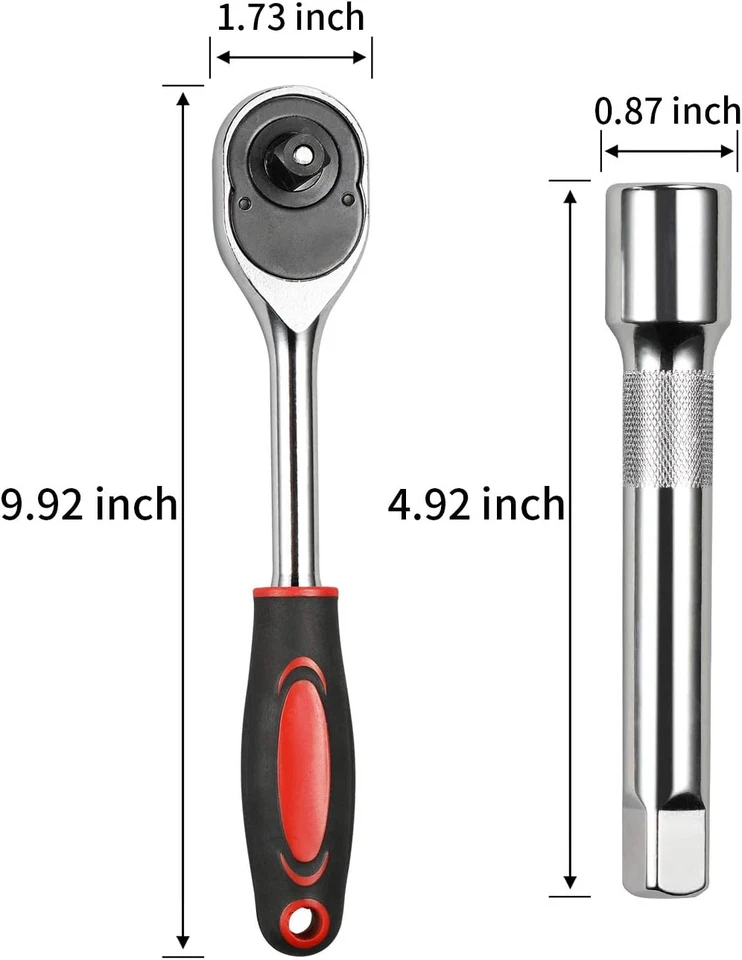 Egofine 12Pcs 1/2 Inch Ratchet Socket Wrench Set, Drive Socket Set with 10 Socke - Image 3 of 4