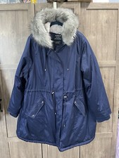 Torrid Twill Faux Fur Lined Blue Parka Coat Jacket Size 4 With Removable Fur