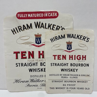 Lot 2 Hiram Walker & Sons Distillers Ten High Whiskey Peoria, IL 4 Years Label