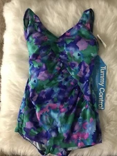 NWT Body ID Separates  Model 1404 Tummy Control Blue Gorgeous Print one piece 8
