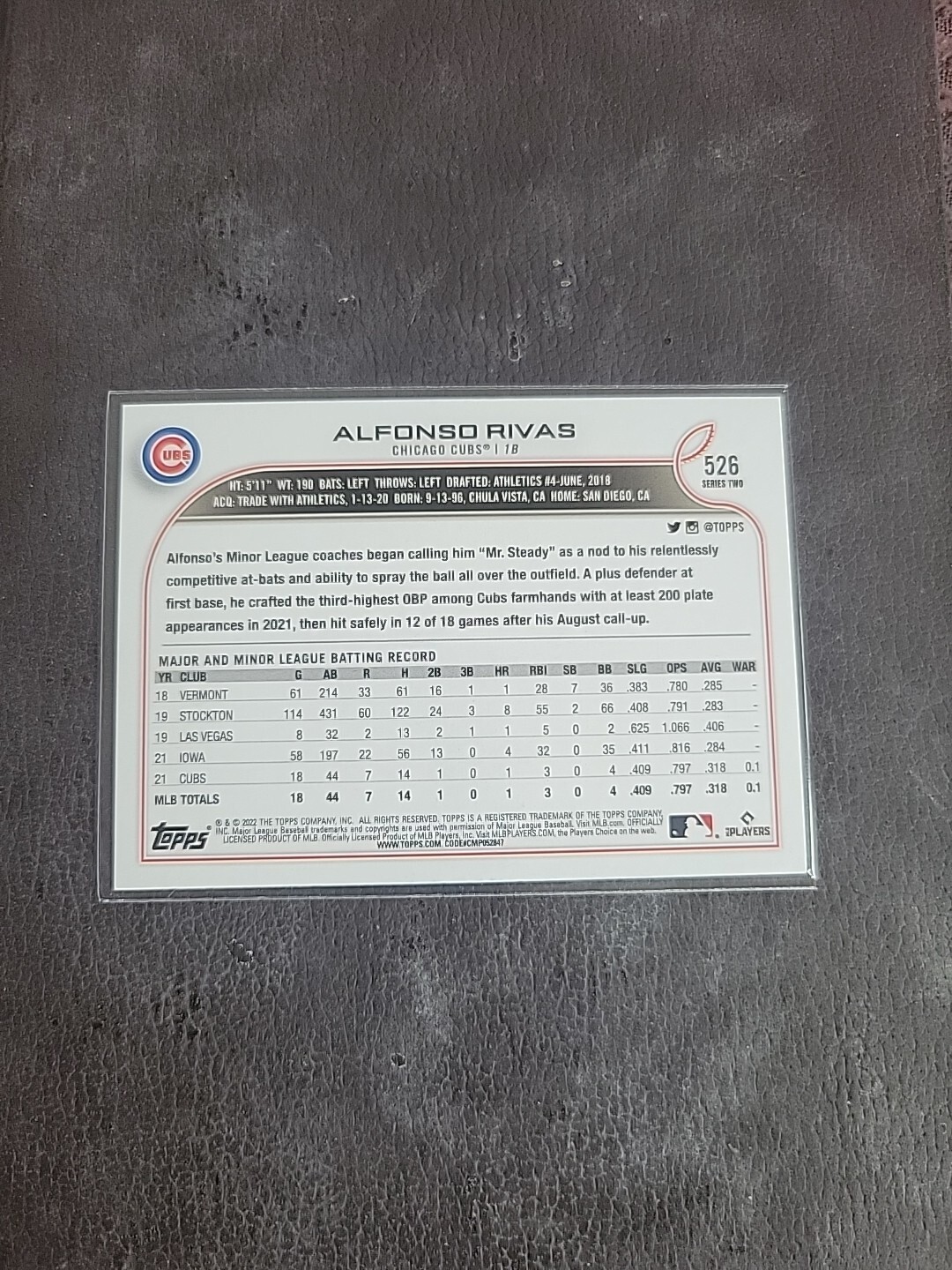 2021 Topps Series Two Alfonso Rivas RC Rookie Card Signed IP Auto Cubs ...