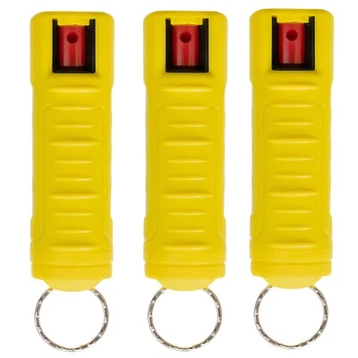 3 PACK Police Magnum 1/2oz Pepper Spray Yellow Molded Keychain Case Self Defense