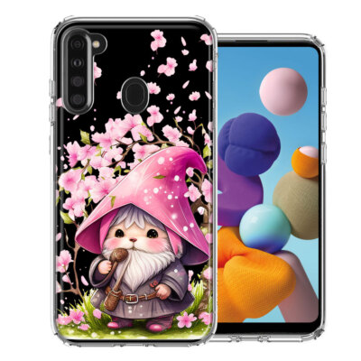 For Samsung Galaxy A21 Shockproof Hybrid Case, Cherry Blossom Flowers Gnome