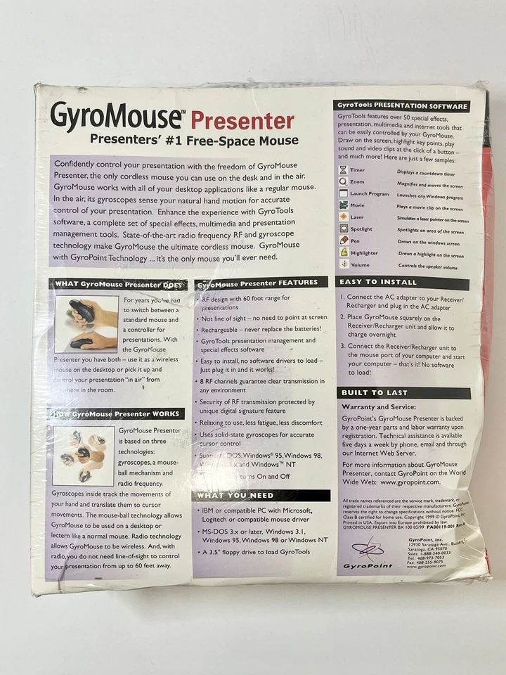 Computer Cordless Mouse Gyropoint Gyromouse Pro Presenter NOS Vintage Sealed - Image 3 of 4