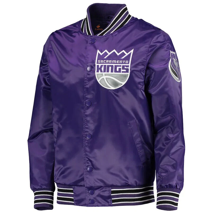 Purple Satin Varsity Letterman Bomber Baseball Jacket Rib Purple &  White