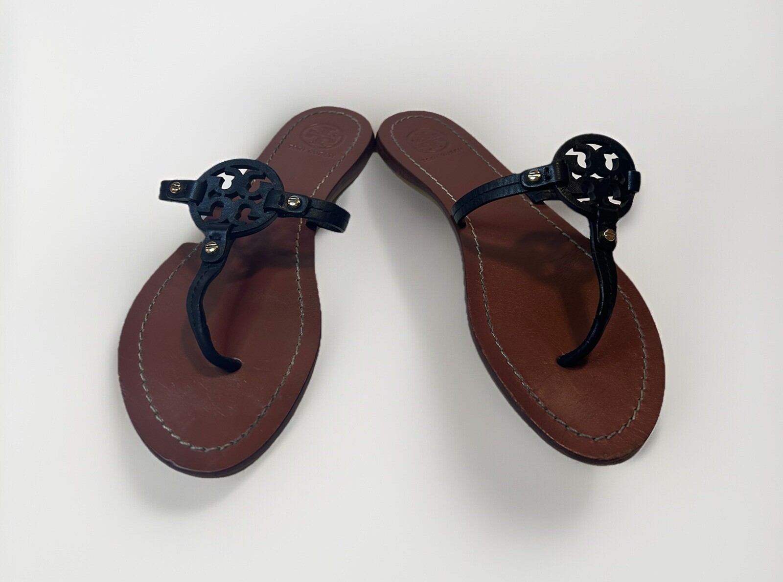 Tory Burch Mini Miller Black Leather Sandals Size 6 EUC
