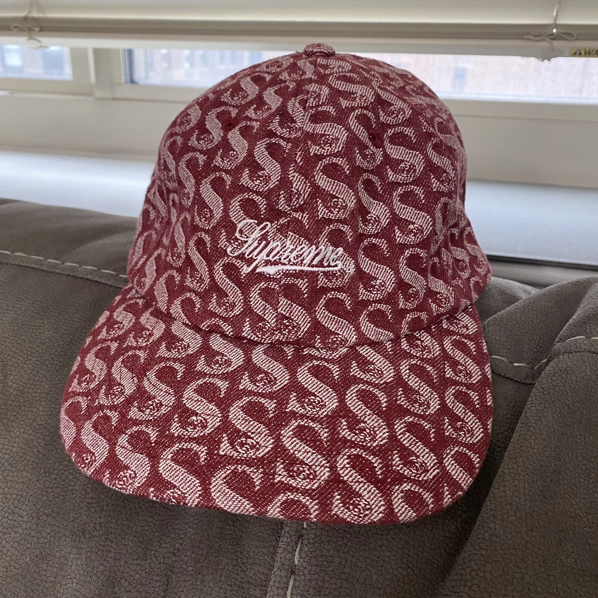 Supreme Monogram Denim 6 Panel Hat Red Fall 2021 Sold Out New